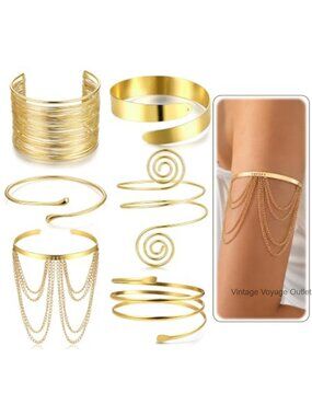 6PCS Gold Arm Cuff Bracelet Set Adjustable Statement Upper Arm Jewelry